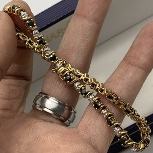 Authentic 925 Sterling Tennis Bracelet Natural Sapphire Illusion Diamond 18k Gold Plated