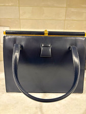 Saks 5th Avenue 1950s-1960s Made in France Navy Kiss Lock Handbag w Coin Purse