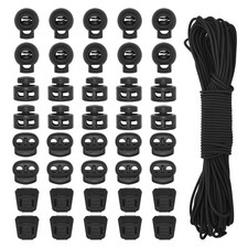40Pcs Plastic Cord Locks 3 Types and 1/8 Inch 65ft Elastic Cord Spring Toggle...