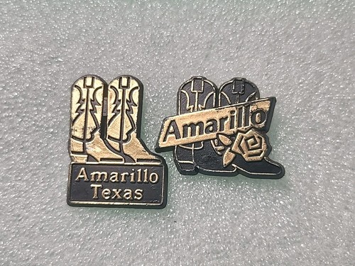 Vintage Amarillo Texas Gold Black Boots Plastic Pin Set Pinback Travel Souvenir