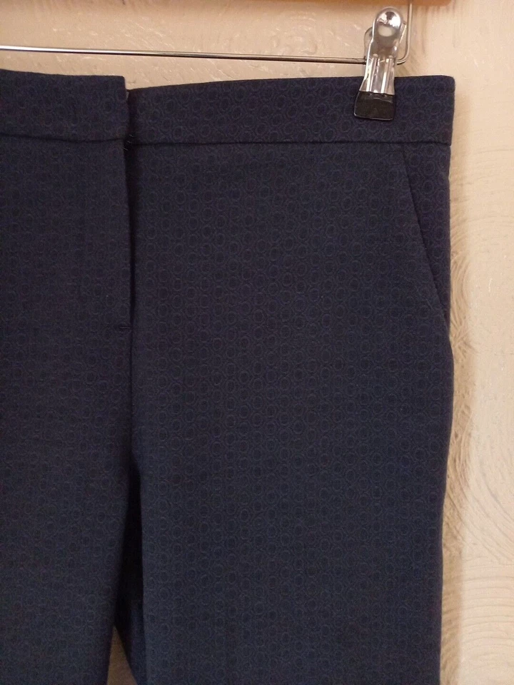 Jigsaw London UK 6 Blue Jacquard Slim Leg Cotton Mix Trousers Workwear Career - Image 2 of 4