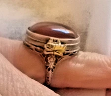 FABULOUS ANTIQUE OSTBY BARTON 10K WHITE GOLD FILIGREE LARGE CARNELIAN STONE RING