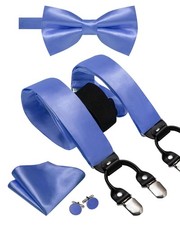 Men Suspender Bowtie Set 6 Clips Y Shape Pocket Square Cufflinks Braces