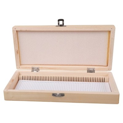 Strong Wooden Slide Box Metal Hinge Holds 50 Biology Glass Microscope Specimens