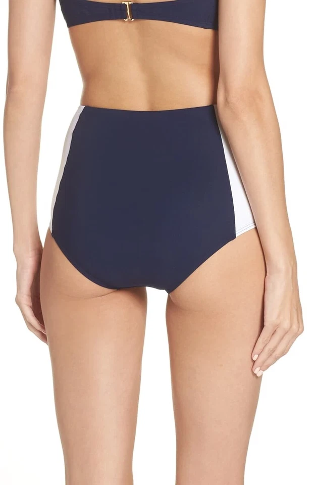 Tory Burch 188694 Mujer Cintura Alta Bikini Parte Inferior Traje de Baño Azul/Blanco Talla Pequeña Foto 2 de 3