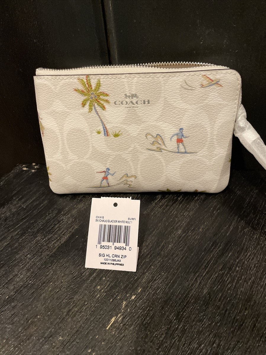 COACH CK415 Corner Zip Wristlet In Signature Canvas Chalk