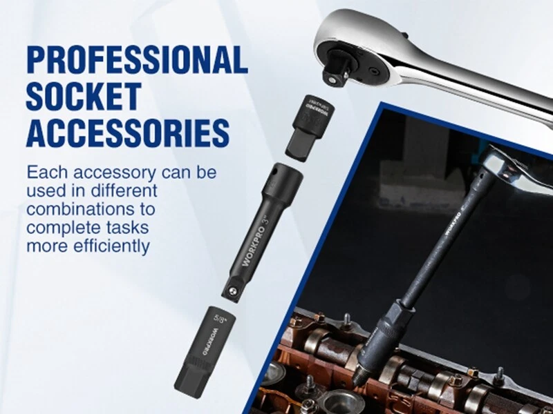 WORKPRO 15PC Drive Tool Accessory Set 1/4" & 3/8" Drive Socket Adapter Extension - Image 2 of 4