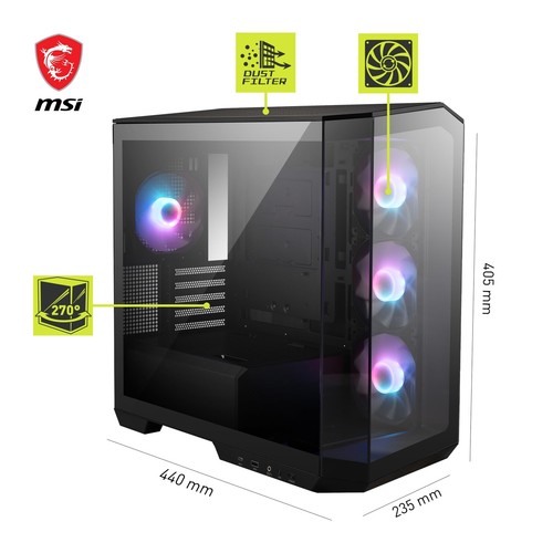 MAG PANO M100R PZ mATX PC-Gehäuse - 3 x 120 mm Reverse-Blade ARGB-Lüfter und ... - Photo 3/7