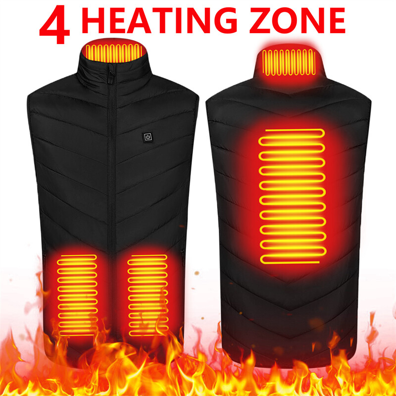 Men USB Electric Heated Vest Jacket 4 Zone Warm Up Heating Pad Cloth