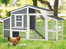 81" Large Chicken Coop Wooden Hen House w/Run 2 Story Poultry Cage Nesting Boxes