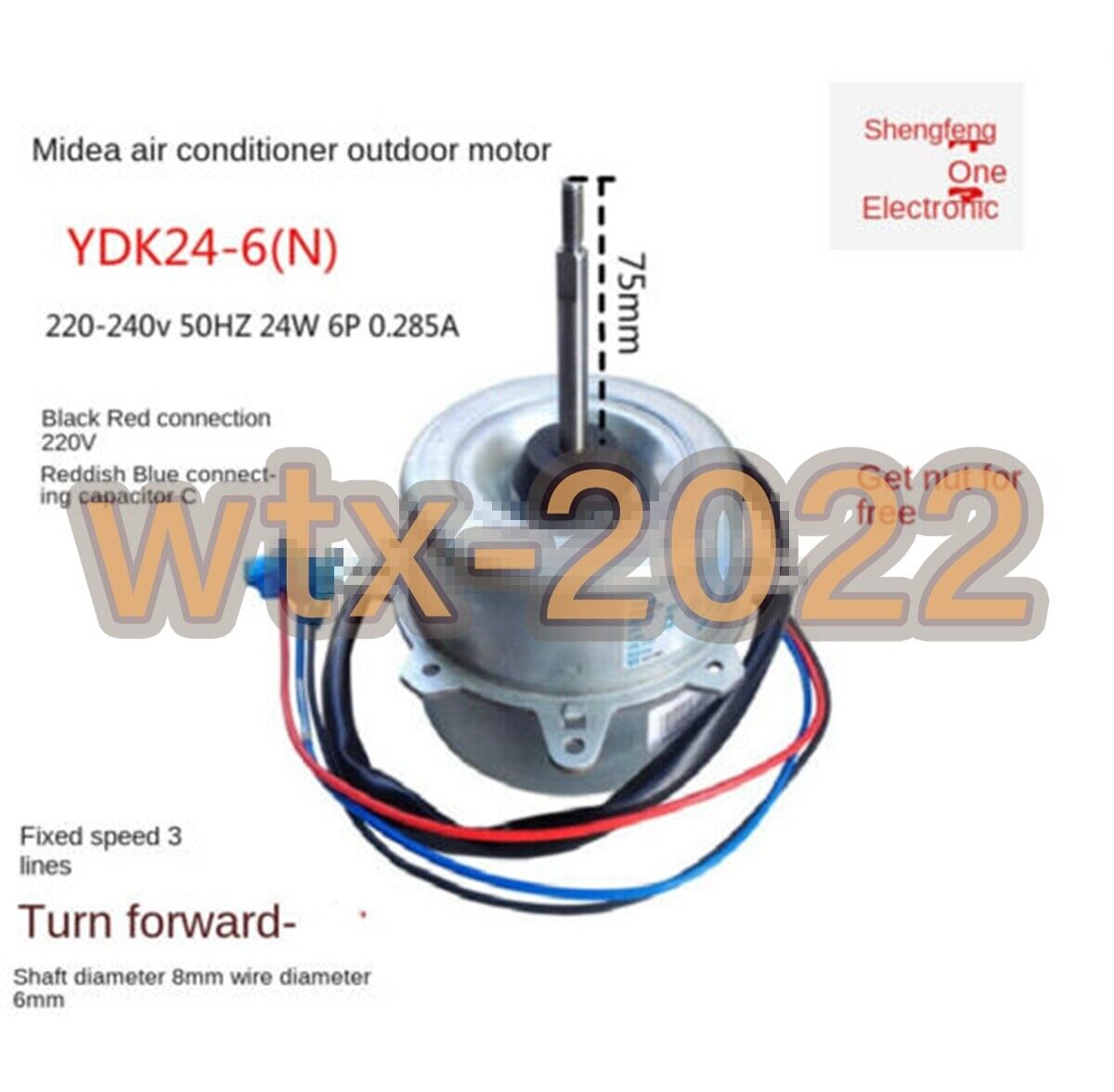 1x Air conditioner outdoor fan motor YDK24-6(N) YDK-030S62013-06 YDK24-6T 1x Air conditioner outdoor fan motor YDK24-6(N) YDK-030S62013-06 YDK24-6T