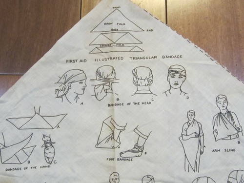 Vintage WWII First Aid illustrated triangular bandage Bandana Copyright 1942 - Picture 4 of 15