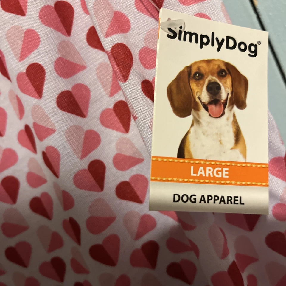 SimplyDog Mission Pets Ruffled White Hearts Dress Red Bow Rhinestone Size Large - Image 3 of 4