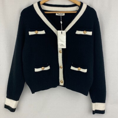 New womens uxury black white knitted ladies cardigan jumper gold  buttons UK UK
