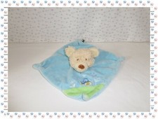 * - Doudou Semi Plat Carré Ours Bleu Vert Beige Tracteur Fleurs   Tex baby