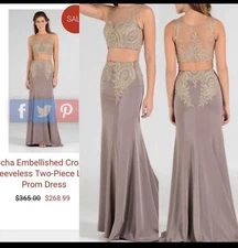 Mocha Embellished Two Piece Gown Size Small
