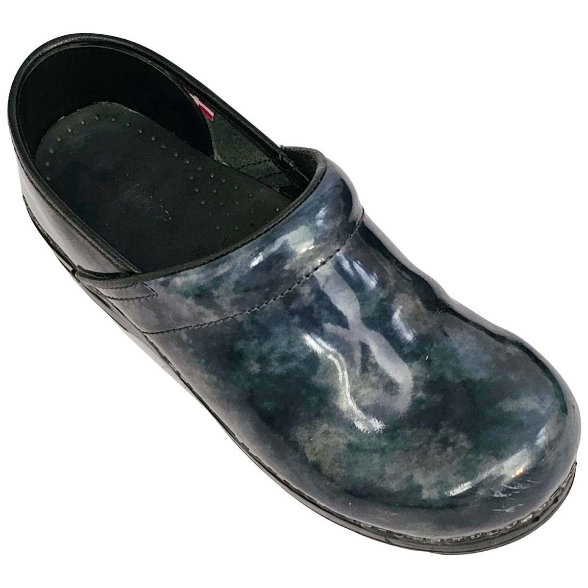 SANITA Professional Teal Marbled Patent Slip On Nursing Clogs Shoes  EUR 38