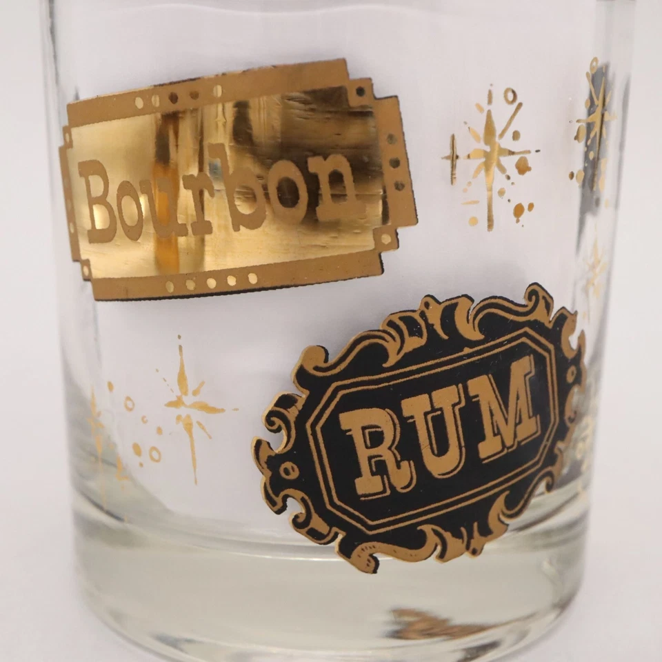 4 West Virginia Glass Co. Etiquetas de licor óculos duplos antiquados vintage MCM - Imagem 4 de 4