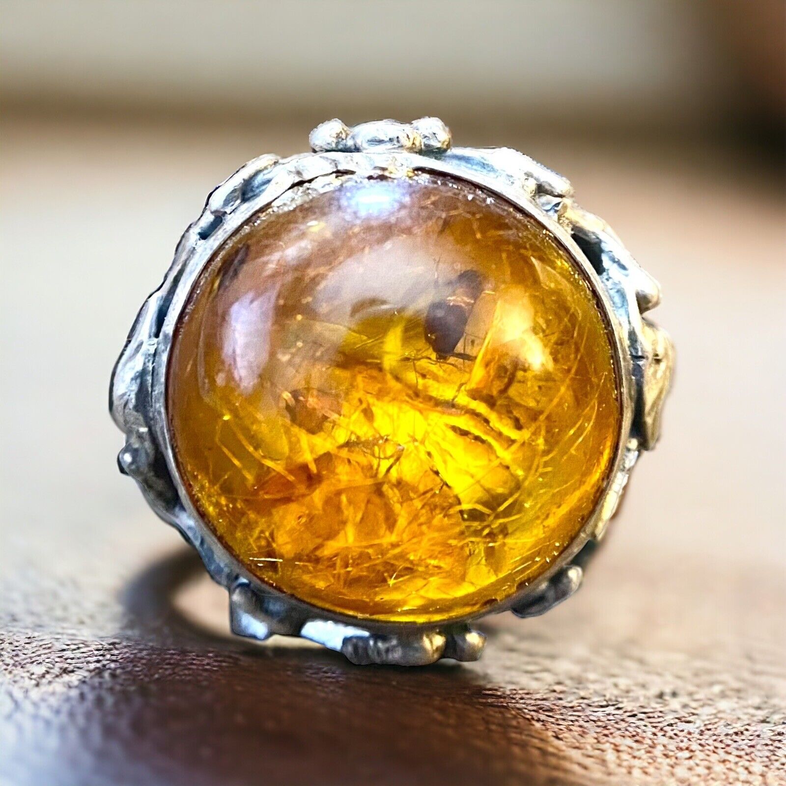 Vintage Sterling Silver Round Shape Baltic Amber … - image 1