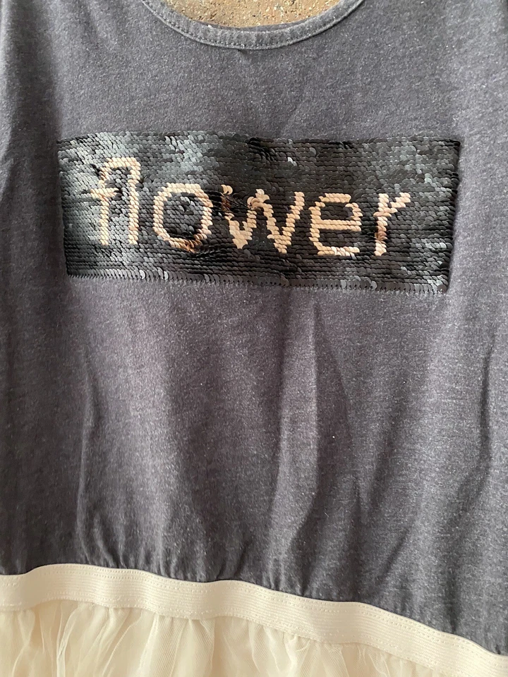 Jessica Simpson Girls Gray Pink Tutu Dress Flower Sequin Flip Size M 10/12 - Image 3 of 4