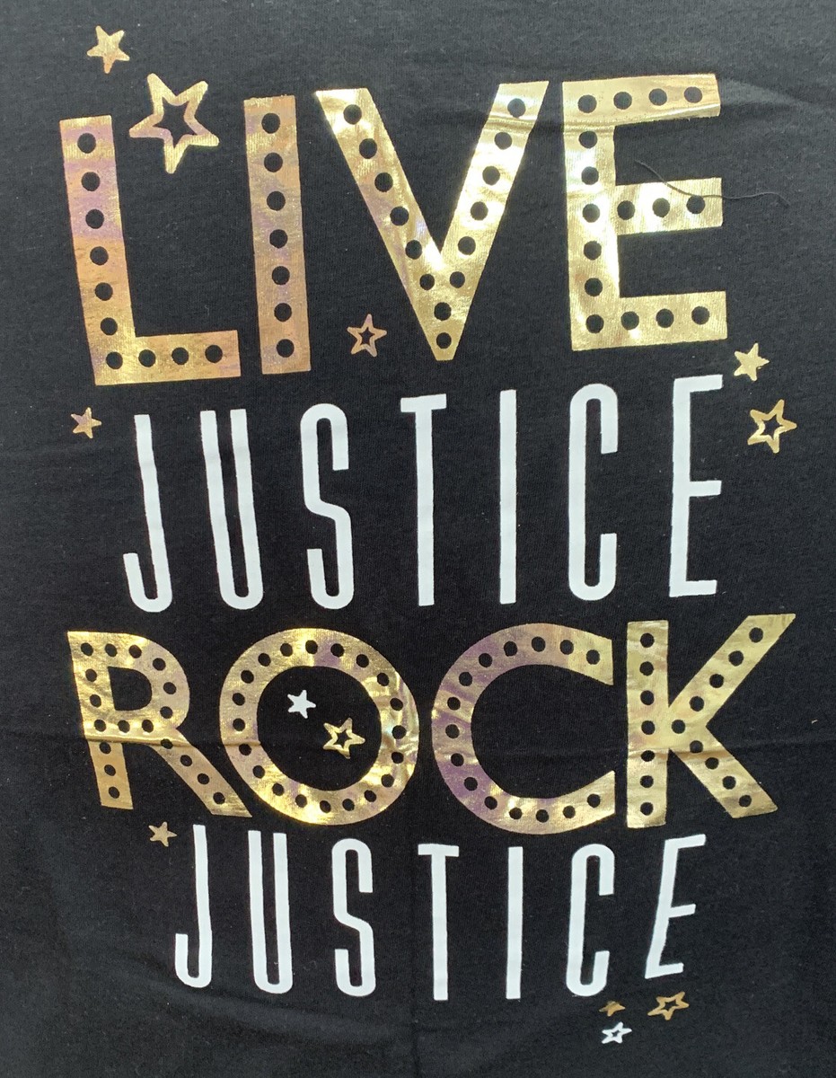 JUSTICE T-SHIRT SZ 20 LIVE/ROCK JUSTICE GOLD SHIMMER SUPER CUTE