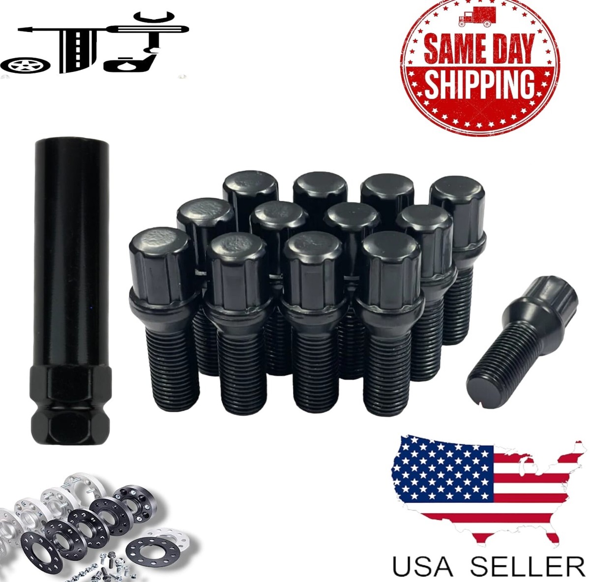 20Pc Black M14x1.5 Spline Tuner Lug Bolts 28mm Shank Fit Audi