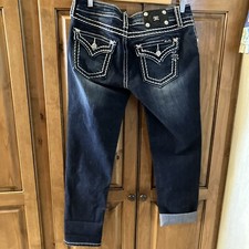Miss Me Jeans Signature Skinny Cuffed Capri Dark Thick Stitch Women Size 30 EUC