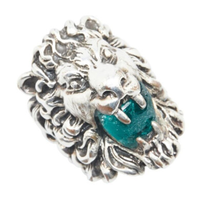Gucci Lion Head Ring Sterling Siver & Blue Crystal US6.5-7 Inner