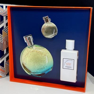 NEW Hermes Eau des Merveilles Bleue EDT Spray 3 piece Set NIB