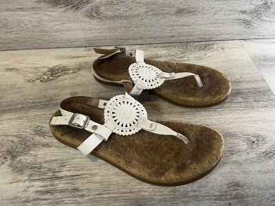 UGG Women's Ayden II 1094930 White Leather T-Strap Thong Sandals Size 