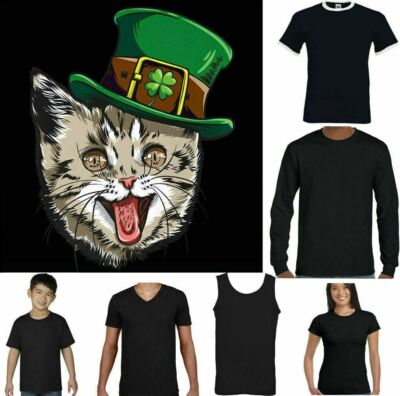 St.Patrick's Day T-Shirt Katze Kätzchen Tier Haustier Hut Paddys Irisch Unisex