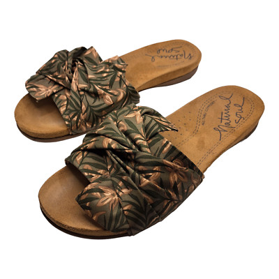 Natural Soul All Thru Comfort Womens 8.5 M Slide Sandals Khaki Green Floral 