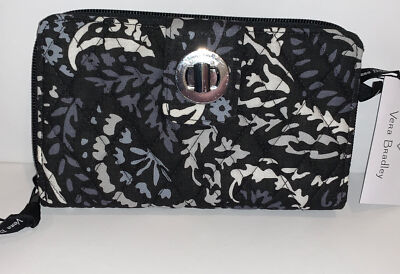 Vera Bradley Turn Lock Wallet RFID Paisley Noir Pattern Black White NEW