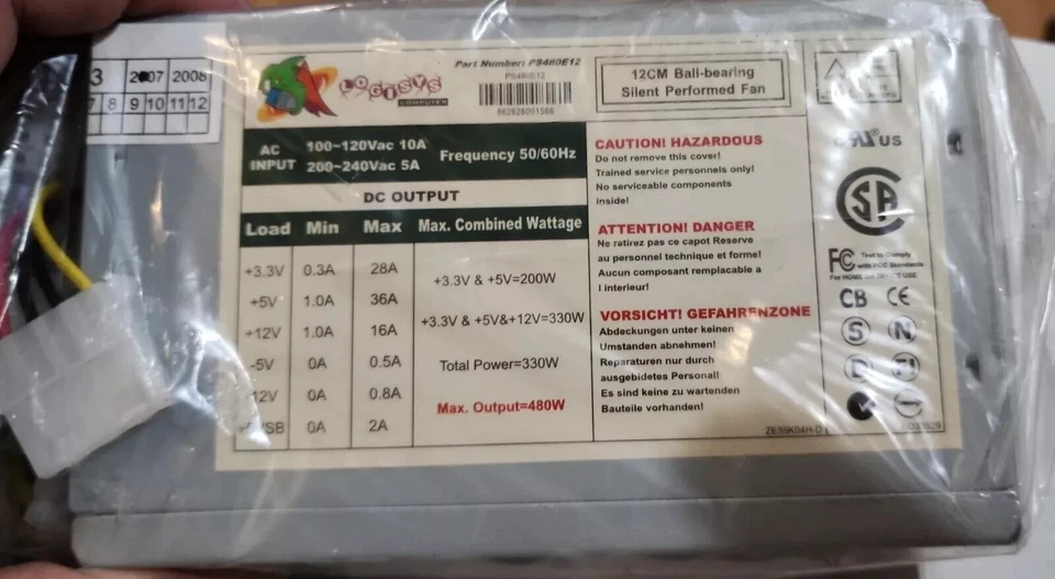 Logisys 480W 12CM Ball-bearing Silent Performed Fan PS480E12 ATX Power Supply. - Image 4 of 4