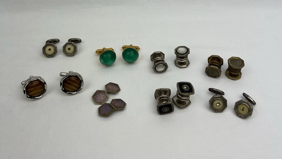 Lote de Gemelos Anson Snap Link Madre Perla Ojo de Tigre Antiguo Dorado Plata Foto 3 de 4