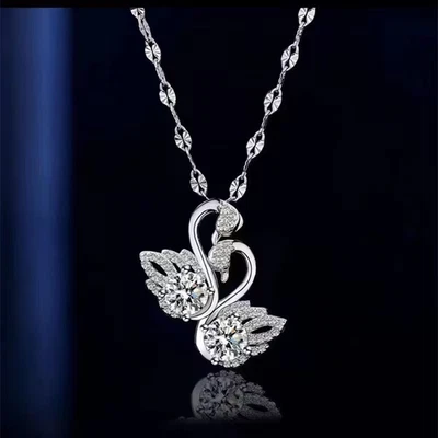 Damen Halskette S925 versilbert Zirkonia Schwan Anhänger Eleganter Geschenk - Bild 1 von 4