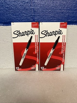 Sharpie 32701 Retractable Permanent Markers Fine Black 12 Count Lot Of 2 Boxes