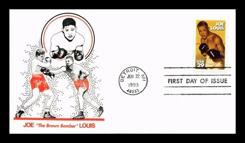 DR JIM STAMPS US JOE LOUIS BOXING CHAMPION FDC SCOTT 2766 THERMOGRAPHED COVER