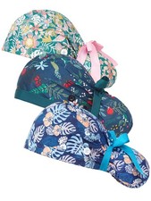 Scrub Cap Women Ponytail Holder Working Hat With Buttons Ribbon Tie Tool