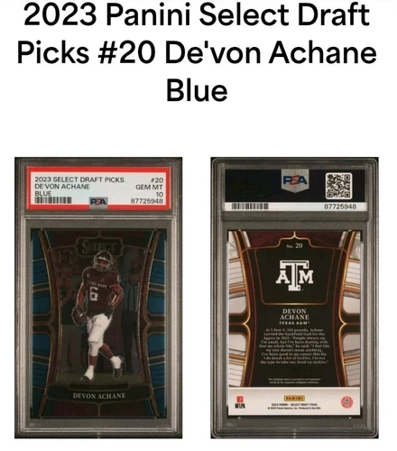 2023 Panini Select Draft Picks #20 De'von Achane Blue Gem Mt 10 Psa Grading