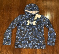 Under Armour Logo Blue Camo Pullover Hoodie Lightweight Boys Youth Large NWT 45