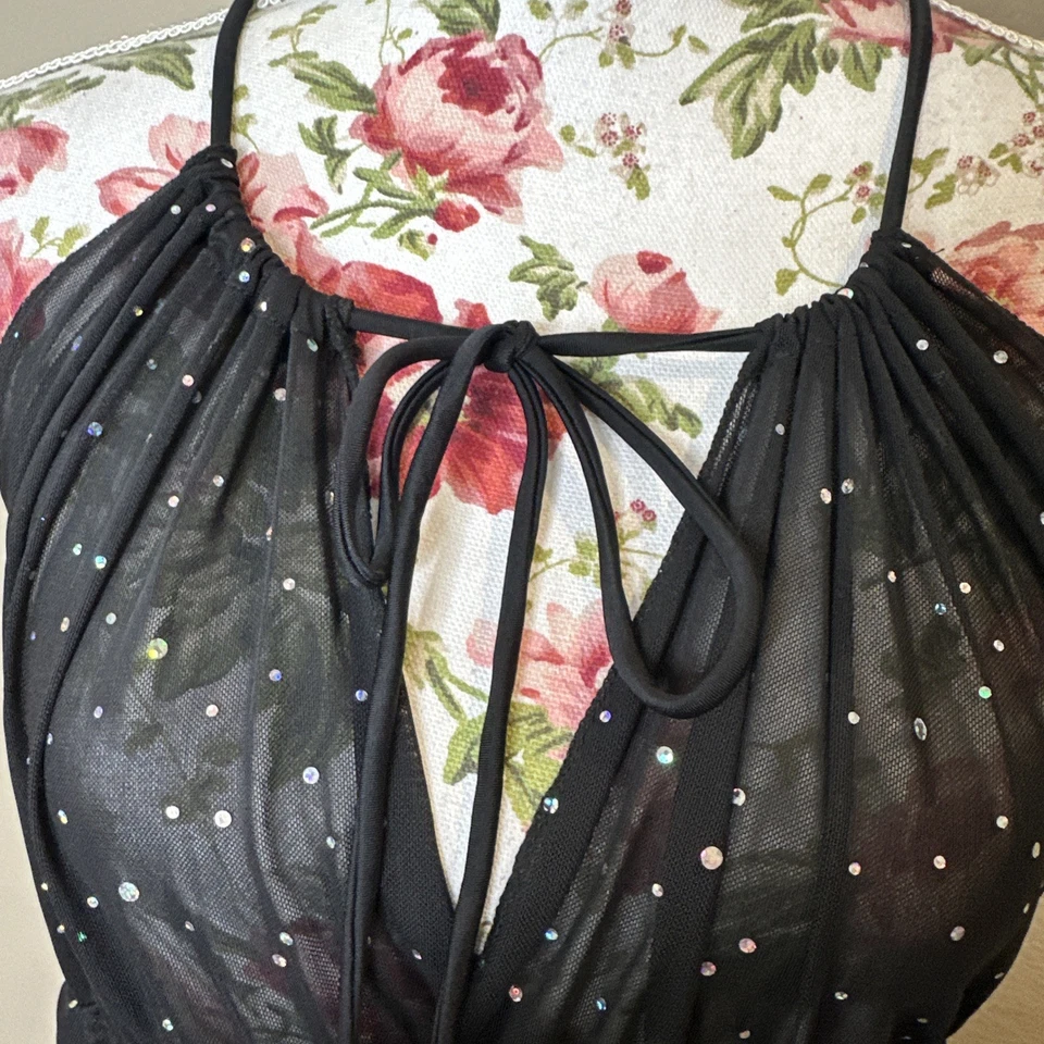 Shein Swim Cover Up 女式大码 3XL 黑色透明闪亮绑带裙 — 第 3/4 张图片