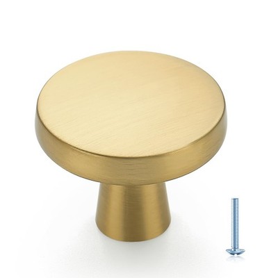 10 PCS Solid Single Hole Kitchen Round Cabinet Knob Brushed Brass Pull Drawer