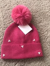 Lauren Conrad Little Girls Pink Knit Hat With Pearls-Pom Pom