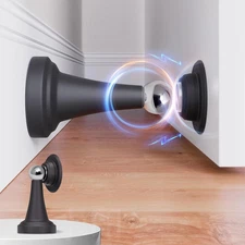 Magnetic Door Stoppers Stainless Steel No-Drill Adhesive Wall/Floor Black 2 Pack