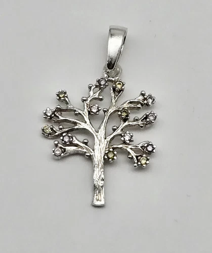 VTG Tree of Life Sterling Silver Colored Gemstone Inlay Petite Pendant - 2.0g