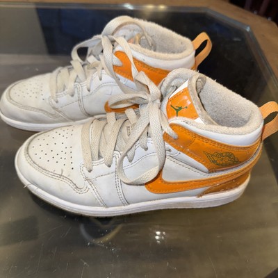 Jordan 1 Mid Boy's Shoes Football White Orange Peel - Size 1Y