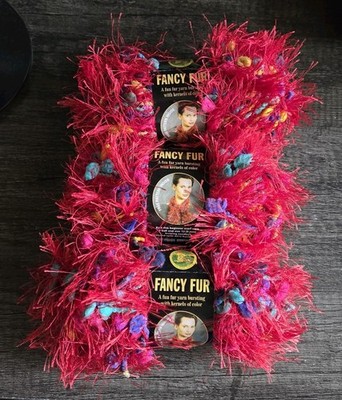 Lion Brand Fancy Fur Eyelash Yarn Rainbow Red #213 #5Bulky 57yds