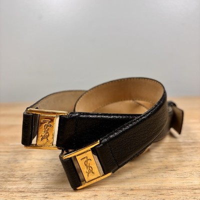 VTG Yves Saint Laurent YSL Womens Black Leather Belt Brass  display picture 3