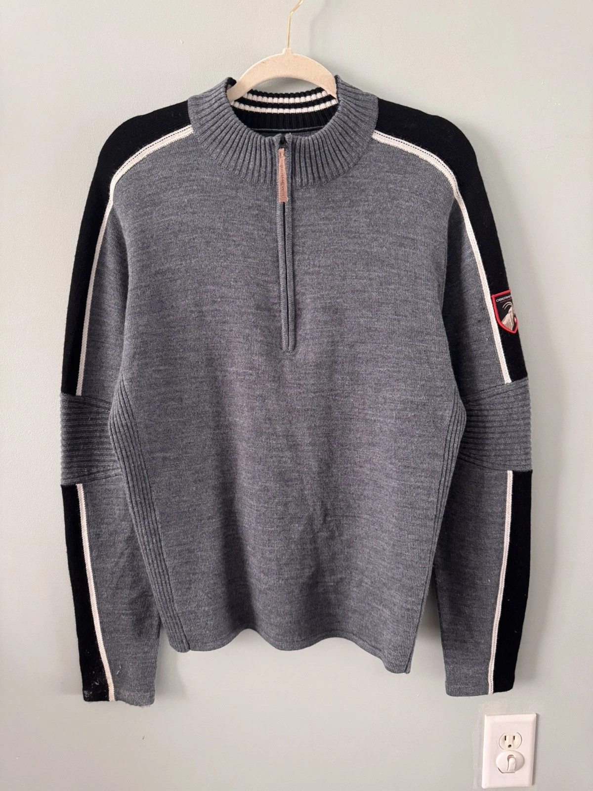 Obermeyer Merino Wool Blend Gray Long Sleeve 1/3 Zip Men’s M Ski Sweater Aspen